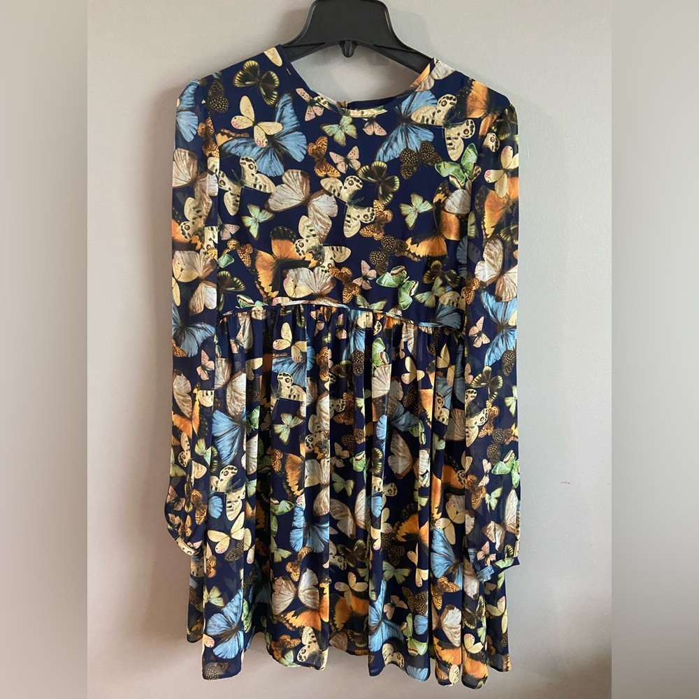 Asos long sleeve butterfly print dress- empire waist size us 8